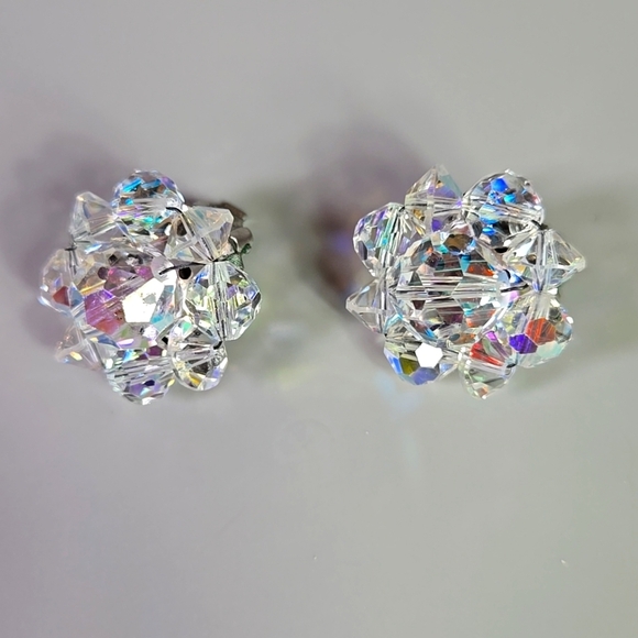 Crystal Cluster aurora borealis Clip On  Earrings - Picture 6 of 16
